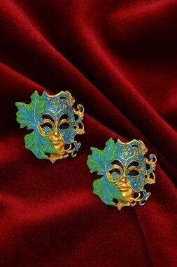 Museum Mask Earrings Venetian Masquerade Mardi Gras Art Deco Antique Gold VTG